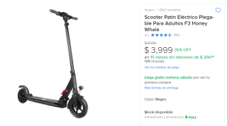 Scooter Eléctrico Plegable F3 Honey Whale por $3,999 | Mercado Libre
