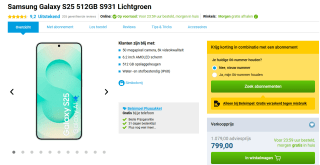 Samsung Galaxy S25, 512GB opslag Mint voor €799 bij Belsimpel