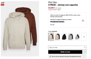 2 sudaderas Pier One con Capucha por 20,39€
