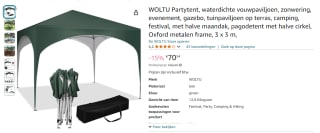 Woltu Partytent 3 x 3 meter voor €70,54 via Amazon