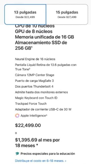 MacBook Air M4 13" 16GB 256GB por $22,499 | Estudiantes