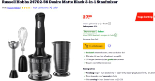 Russell Hobbs - Matte Black 3 in 1 Hand Blender voor €27,99 bij Bol