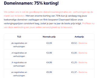 Tot 75% korting op domeinnamen en webhosting