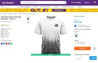 Camiseta Masculina do Santos, modelo Stunning Branco - R$ 36,99