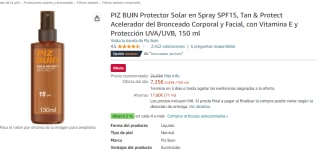Protector solar PIZ BUIN en spray SPF15 150ml por 6.53€