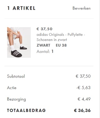 adidas Originals - Puffylette - Schoenen in zwart voor €31,88 dmv code bij Asos
