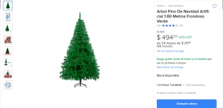 Árbol de navidad de 1,80 color verde por $494.50 en Mercado Libre