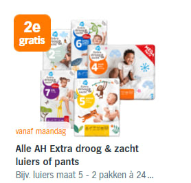 Alle AH Extra droog & zacht luiers of pants de 2de gratis bij de AH