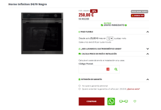 Infiniton DG70 Horno Multifunción 72L A por 250€