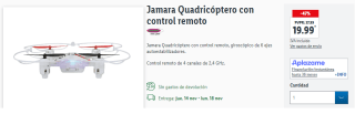 Quadricóptero Jamara con control remoto, giroscópico de 6 ejes autoestabilizadores por 19.9€