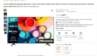 Smart tv marca Hisense modelo 58A6EG (58 Pulgadas) 2022 Series por 374,99€