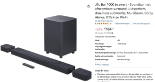 JBL Bar 1000 soundbar-/subwooferset voor €784,25 bij Amazon