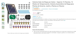 Sistema Solar de Riego por Goteo Soporta 15 Macetas, 12 Modos de Temporización por 28,98€