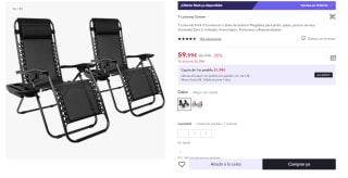 Pack 2 Tumbonas de Exterior Plegables Gravedad Zero por 59,99€ (Cuenta Nueva 47,99€)