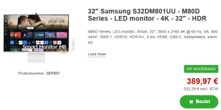 32" Samsung S32DM801UU - M80D Series - LED monitor voor €389,97 bij Proshop