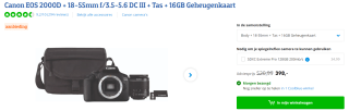 CANON EOS 2000D + EF-S 18-55 DC + SB130 cameratas + 16GB voor €398 bij Coolblue
