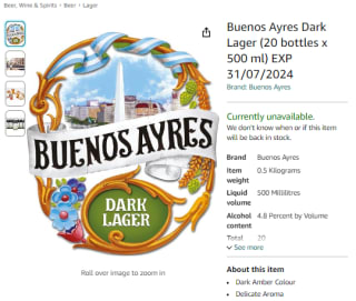 Earn a Buenos Ayres dark lager sold at Amazon for only £6.71