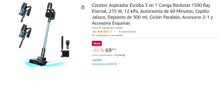 Aspirador Escoba 3 en 1 Conga Rockstar 1500 Ray Eternal 215W 12 kPa por 69,90€