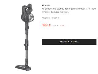 Aspirador de escoba Hoover HF1 recargable con tubo flexible, batería extraíble por 109€