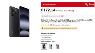 Xiaomi Redmi Note 14 5G 8GB/256GB Zwart voor €172,14 bij Aliexpress