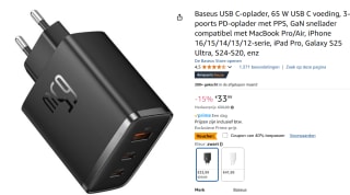 Baseus USB C-oplader, 65 W USB C voeding voor €20,39 bij Amazon