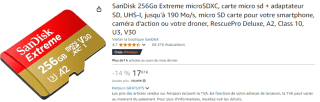 Carte microSDXC SanDisk 256Go Extreme A2 à 17,67€