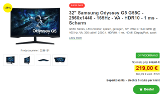 Samsung Odyssey G5 G55C 32" Zwart (CG554) voor €219 bij Proshop