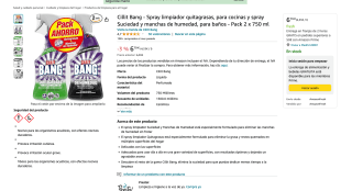 Limpiador Cillit Bang Spray quitagrasas para cocinas y spray Suciedad y manchas por 6,79€ de humedad para baños Pack 2 x 750 ml por 6,79€