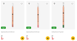 €1 voor alle houten kohlpotloden, wenkbrauw- en lippotloden bij HEMA