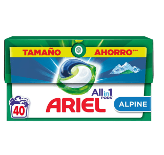 Ariel All-in-One Detergente Lavadora Liquido en Capsulas/Pastillas 40 Lavados Jabon Limpieza y Frescor Alpinos por 18,86€