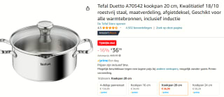 Tefal Duetto kookpan 20 cm met afgietdeksel voor €36,99 bij Amazon