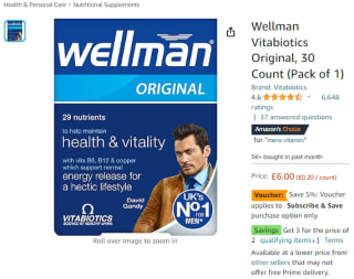 Obtain Wellman vitabiotics original sold at Amazon for only £3.27