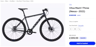 Obtain a Vitus Mach 1 Three hybrid bike hydraulic disc brakes from Chain Reaction Cycles for £359.99