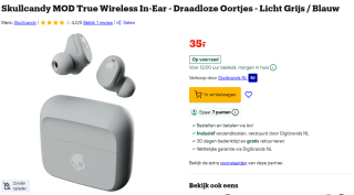 Skullcandy MOD True Wireless in-ear oordopjes in grijs-blauw voor €35 bij Bol