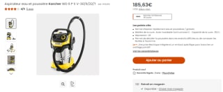 Aspirateur de chantier eau et poussières KARCHER WD6 P S, 23 kPa,30L à 185,63€