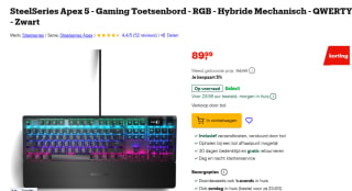 SteelSeries Apex 5, gaming toetsenbord voor €89,99 bij Bol.