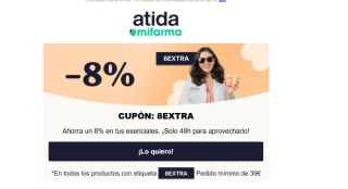 8% descuento con compra mínima de 39€