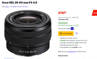 Sony FE 28-60 mm F4-5.6 cameralens voor €274,99 bij Bol