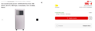 Aire acondicionado portatil HAVERLAND IGLU-0724, 7000 BTU/h, 320 m³/h por 159€ (newsletter por 149€)