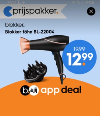 Blokker haardroger voor €12,99 via de Blokker app
