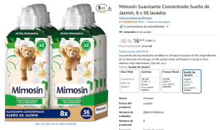 Mimosín Suavizante Concentrado Sueño de Jazmín, 8 x 56 lavados​ por 16,64€