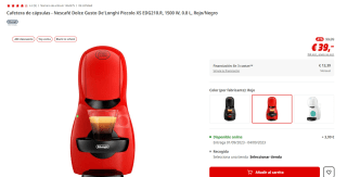 Cafetera de cápsulas Nescafé Dolce Gusto De'Longhi Piccolo XS + 48 cápsulas por 13,67€