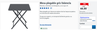 Mesa plegable gris Valencia por 44.99€