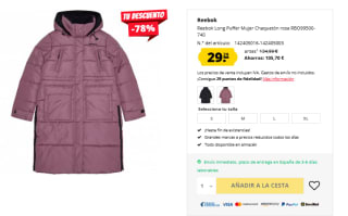 Reebok Long Puffer Mujer Chaquetón por 29,29€