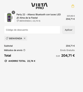 Altavoz Vieta Party 22 Bluetooth con luces LED 500W a solo 204,71€