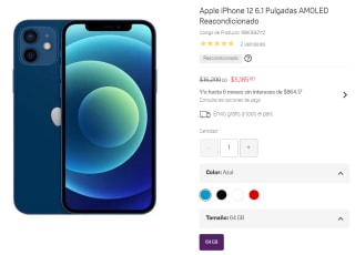 iPhone 12 6.1" Reacondicionado por $5,185 en Suburbia