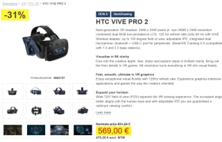 HTC Vive Pro 2 voor €569 bij Proshop
