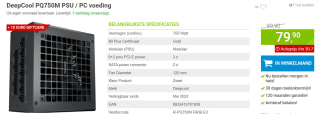 DeepCool PQ750M - Voeding + €10 giftcard voor €79,99 bij Megekko