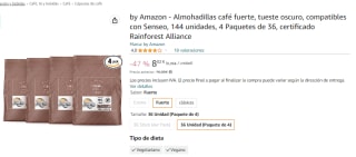Pack x4 de 36 Almohadillas café fuerte by Amazon por 8.02€
