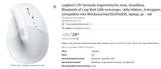 Logitech Lift Wit Ergonomische Draadloze Muis voor €29,99 bij Amazon